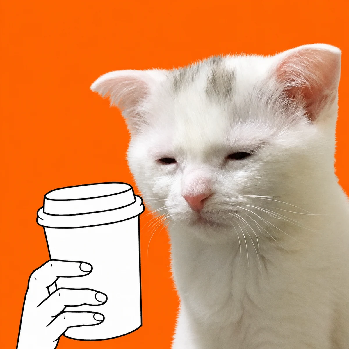 Exhausted Cat with a large takeaway coffee